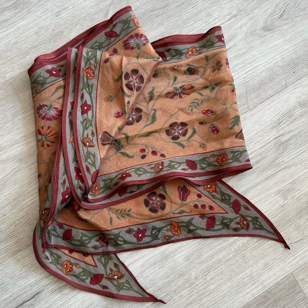 Vintage Oscar de la Renta Brown Floral Silk Scarf